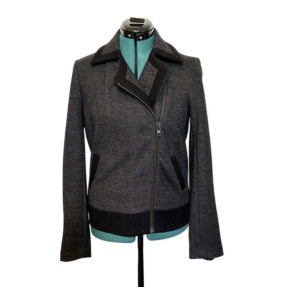 J Crew Jacket Womens 00 Charcoal Wool Blend Moto Asymmetrical Zip Style 07569